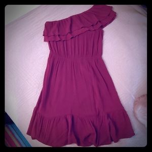 Mossimo Burgundy One Shoulder Ruffle Dress